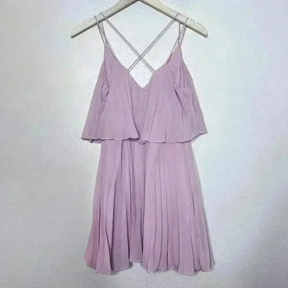 Asos Design Pleated Pink dress Size 6 Cross Back Mini Dress Flowy - Picture 6 of 7